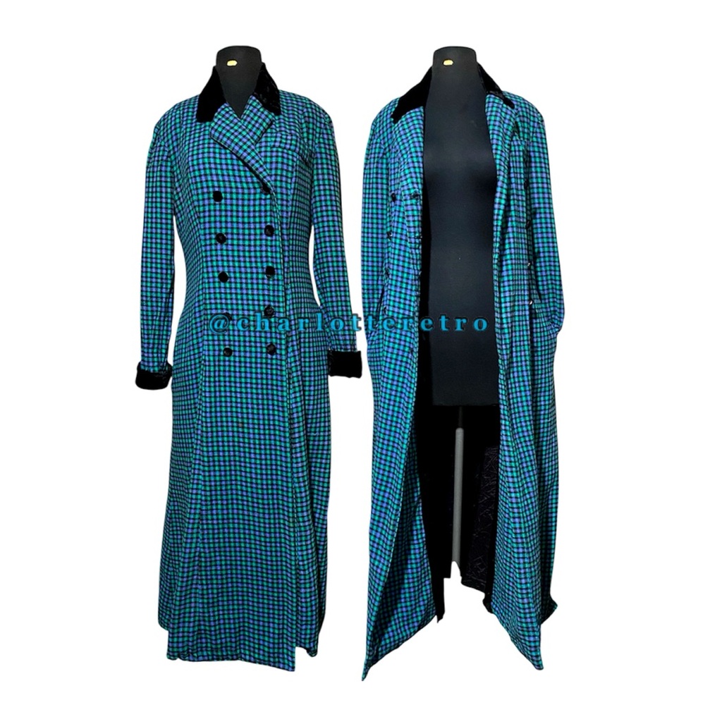 vtg Double Breasted Plaid Overcoat w Pockets